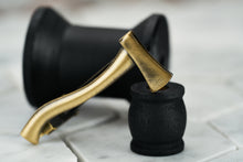The front view image of the Kloven brass axe tie bar by Dear Martian, Brooklyn.